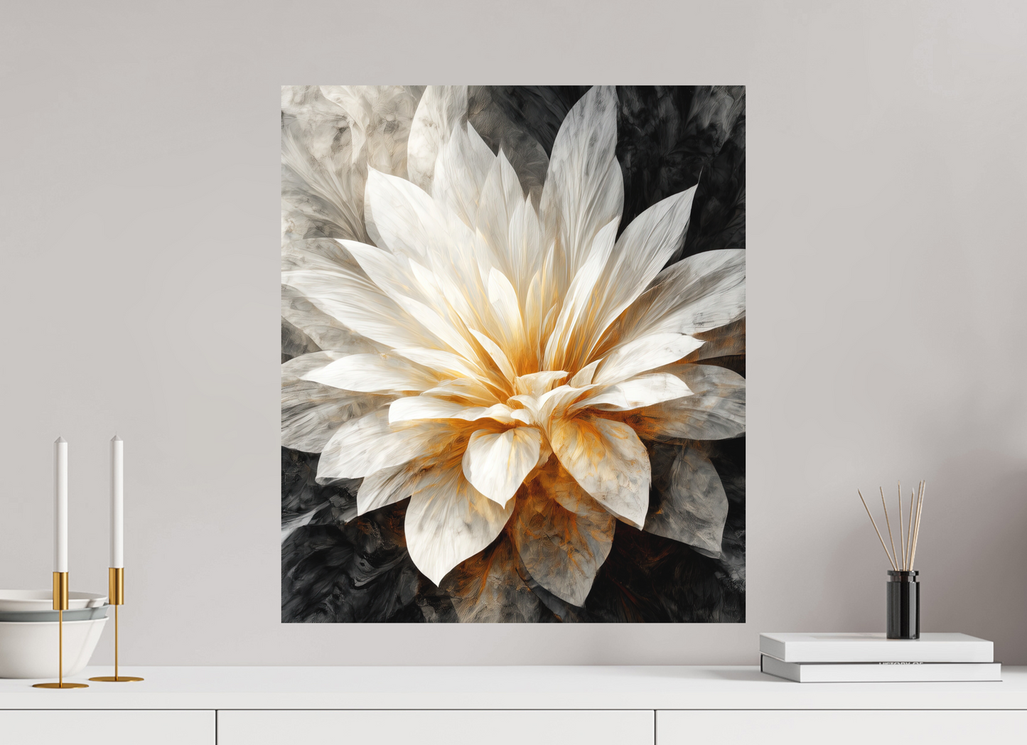 20 x 23.1″, Photo Print on Aluminum Backing White & Gold Flower 2