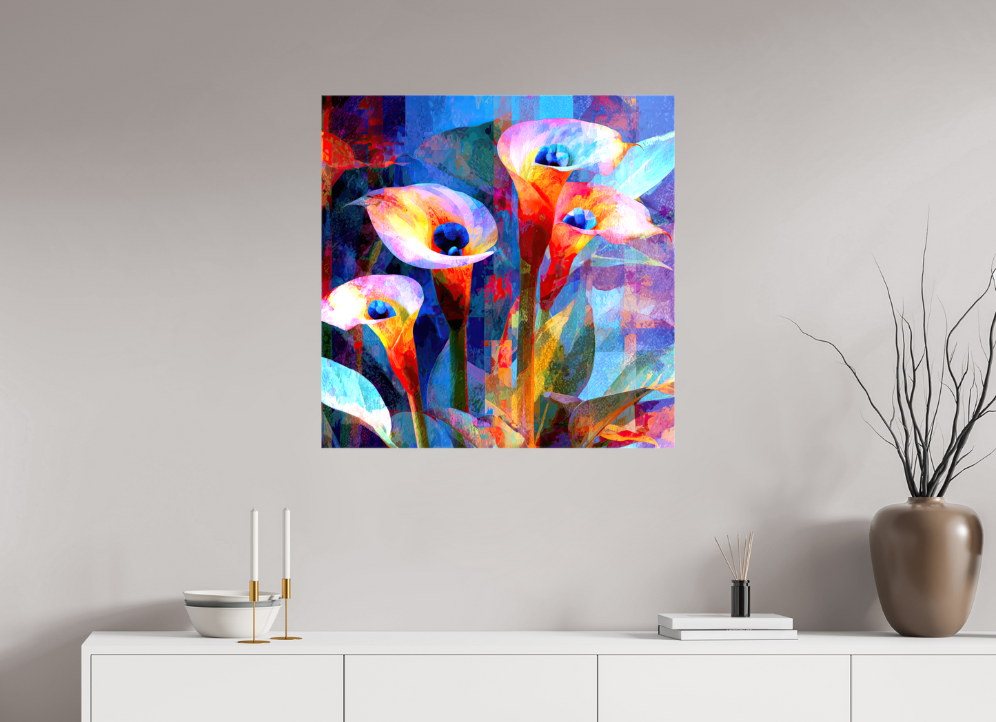 30 x 30″, Glossy Canvas Abstract Calla Lily Flowers