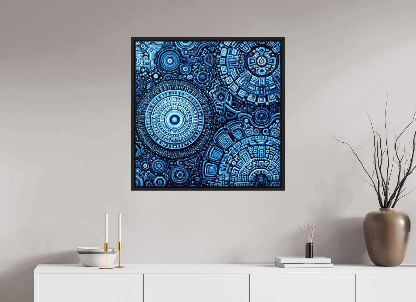 30 x 30″, Fine Art Print on Aluminum Dibond with Boarder Ancient Blue