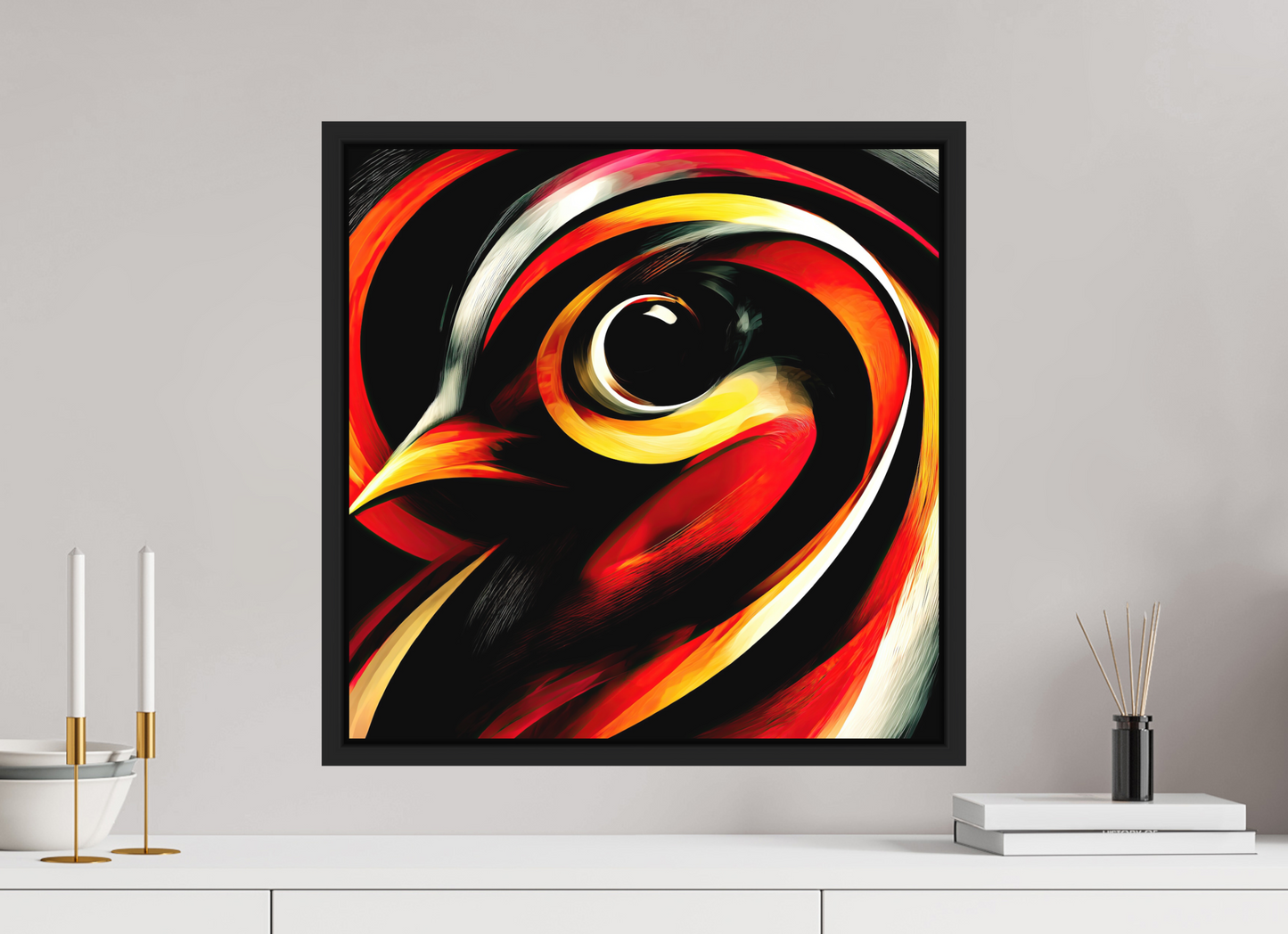 20 x 20″, Photo Print on Aluminum Backing with boarder Abstract Bird