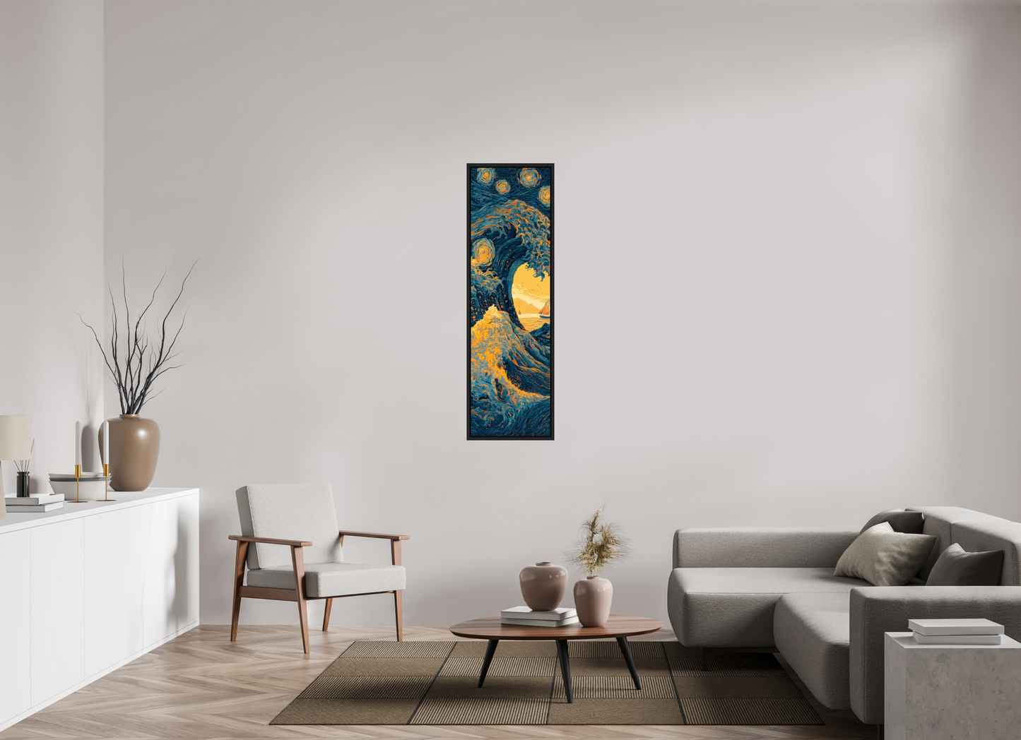 16 x 54.2″, Fine Art Print on Aluminum Dibond with Boarder Starry Night Tidal Wave