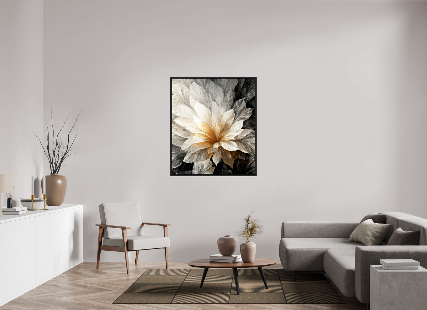40 x 46.2″, Fine Art Print on Aluminum Dibond with Boarder White & Gold Flower 1
