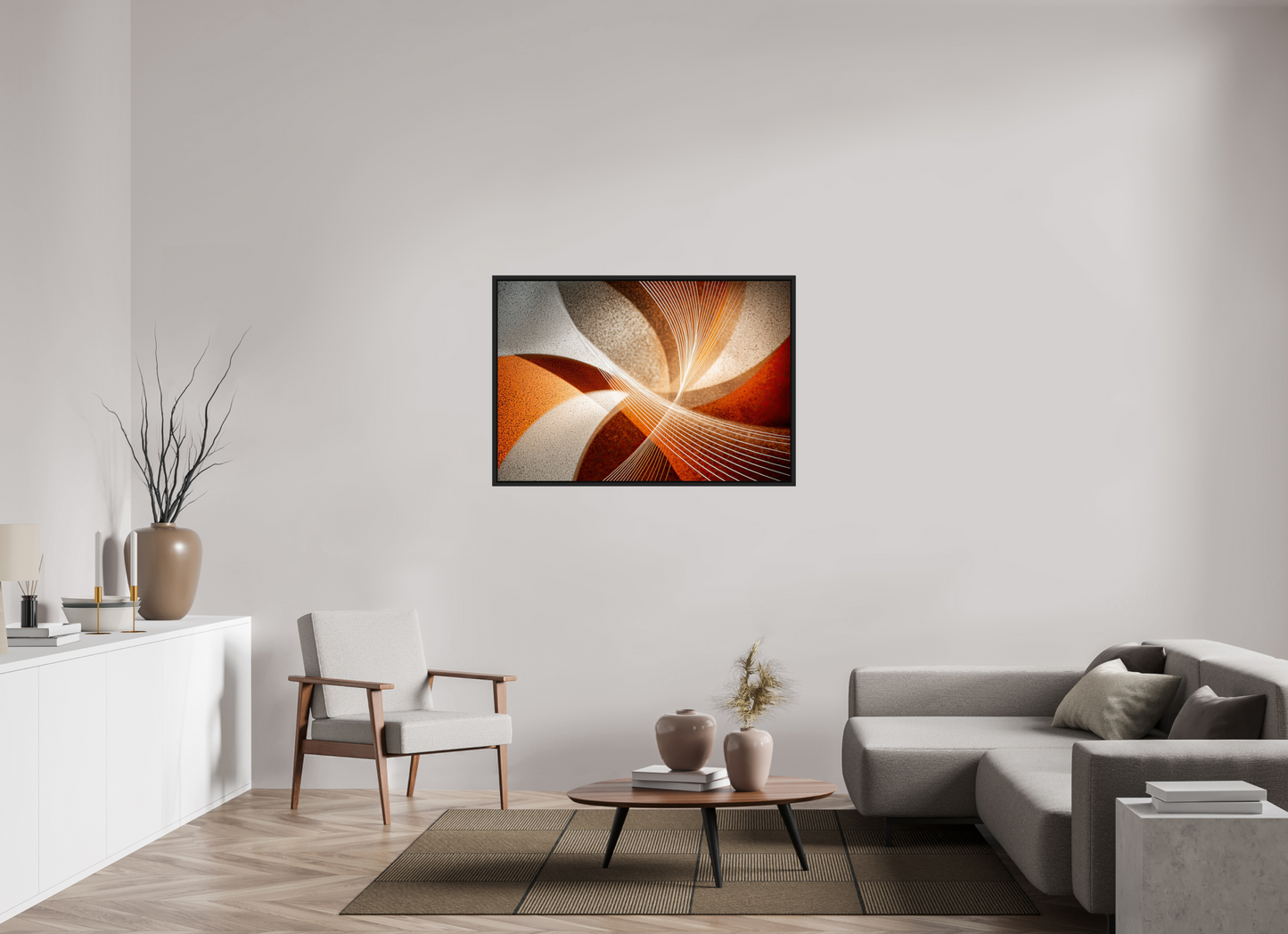46.9 x 32″, Fine Art Print on Aluminum Dibond with Boarder Orange & White Swirl