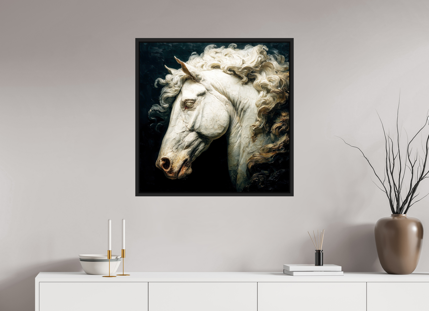30 x 30″, Fine Art Print on Aluminum Dibond with Boarder Pale Horse