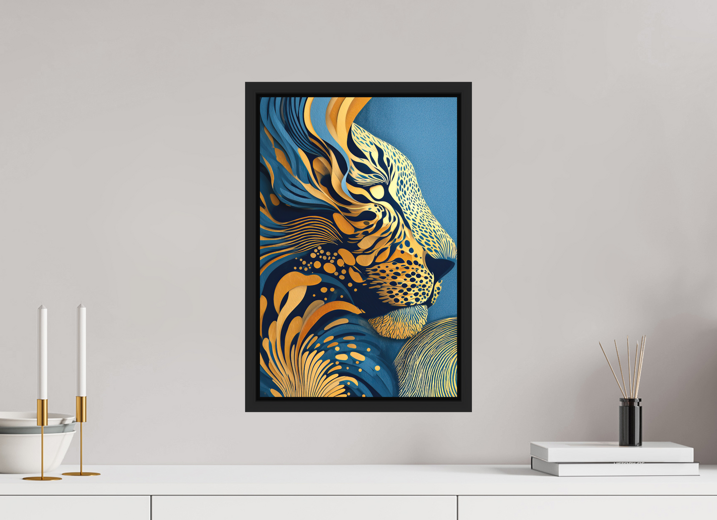 12 x 18.3″, Photo Print on Aluminum Backing with boarder Yellow & Blue Cheetah