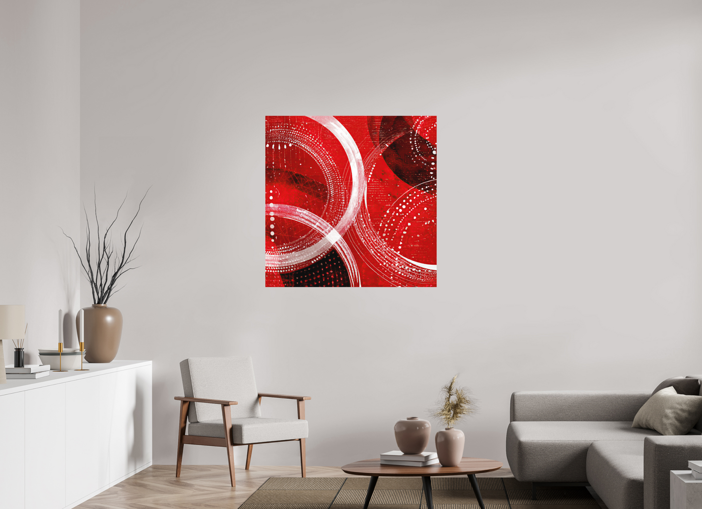 40 x 40″, Photo Print on Aluminum Backing Red & White