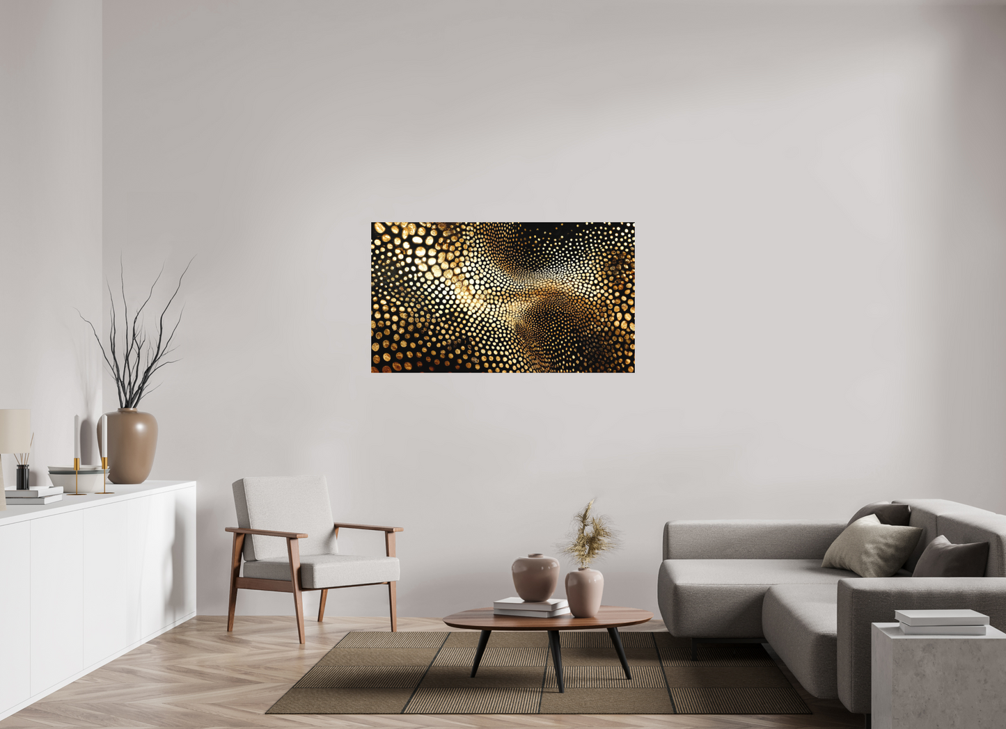 54.2 x 31″, Photo Print on Aluminum Backing Gold Dot Wave