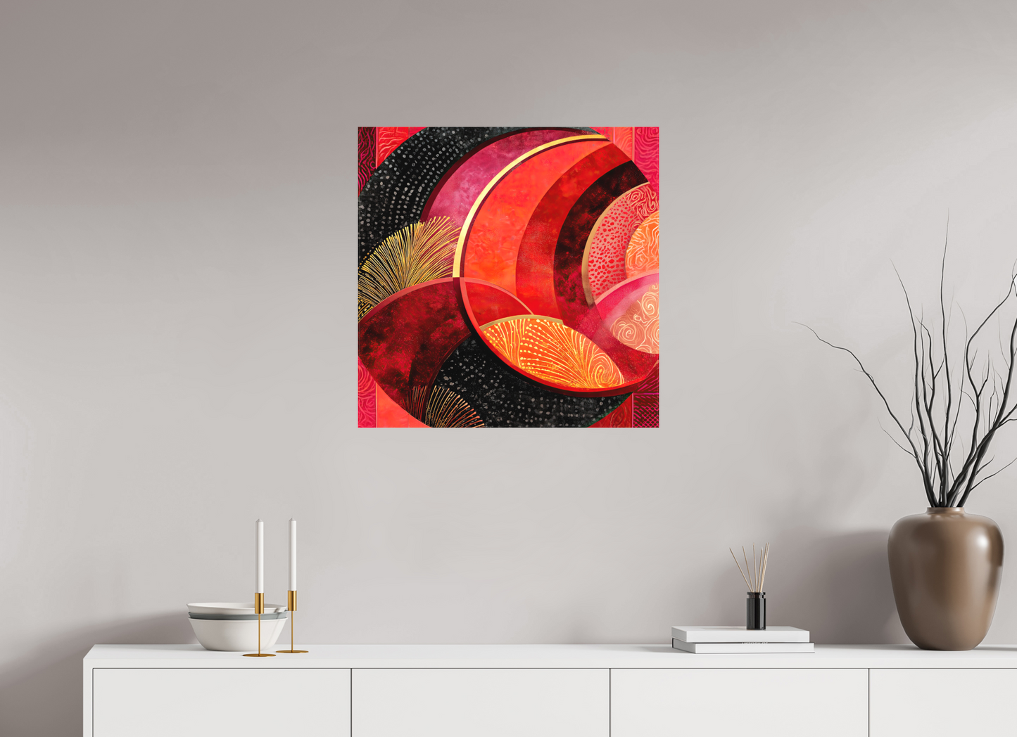 25 x 25″, Textile on Canvas Art Deco Circle