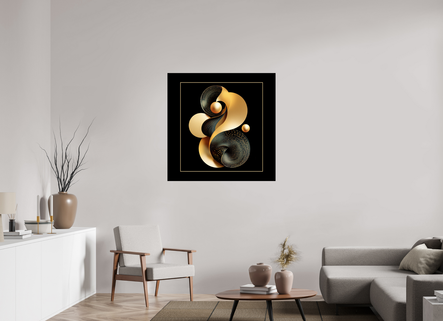 40 x 40″, Fine Art Print On Aluminum Dibond Abstract Black & Gold