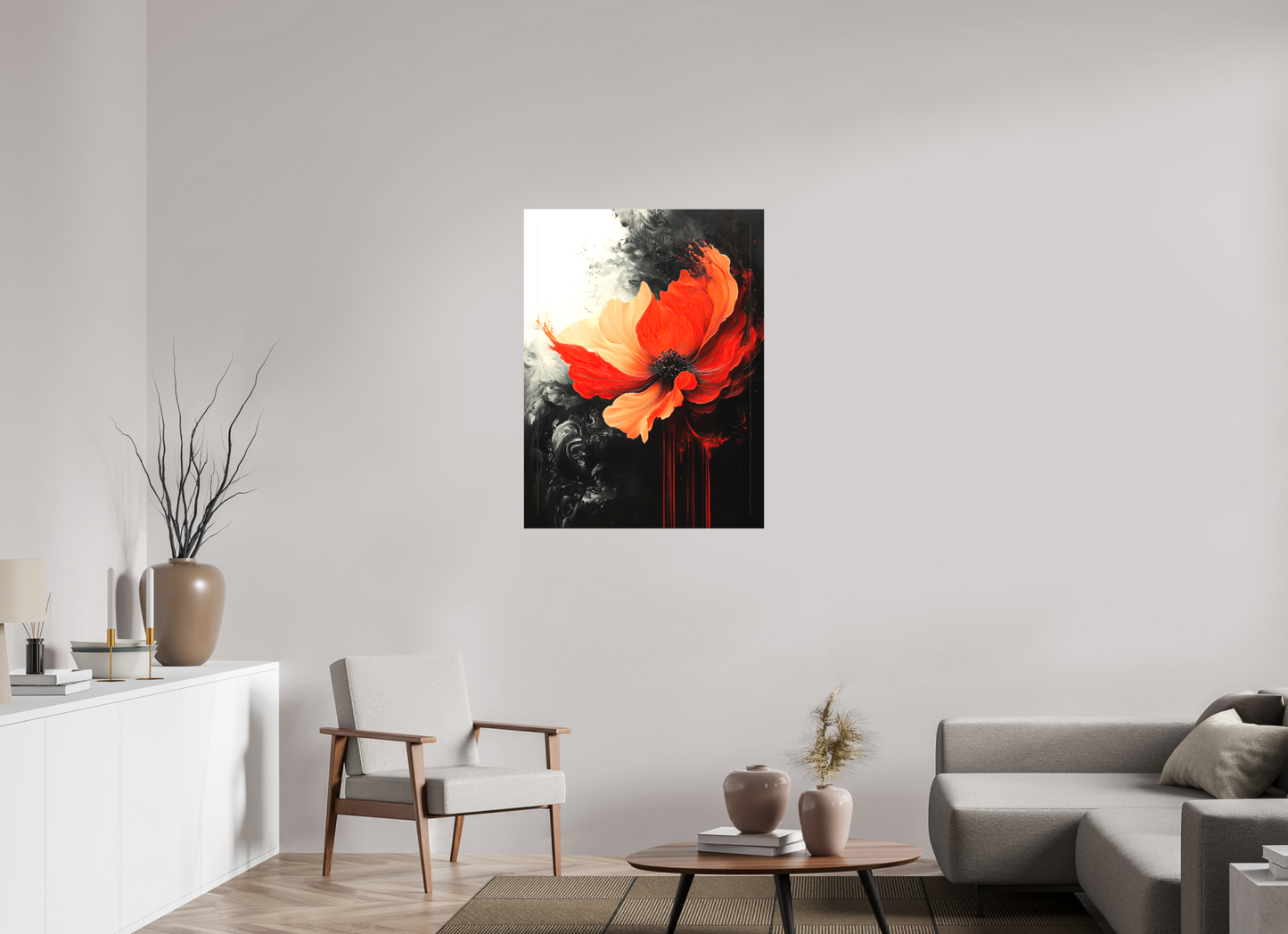 30 x 40″, Textile on Canvas Red Flower