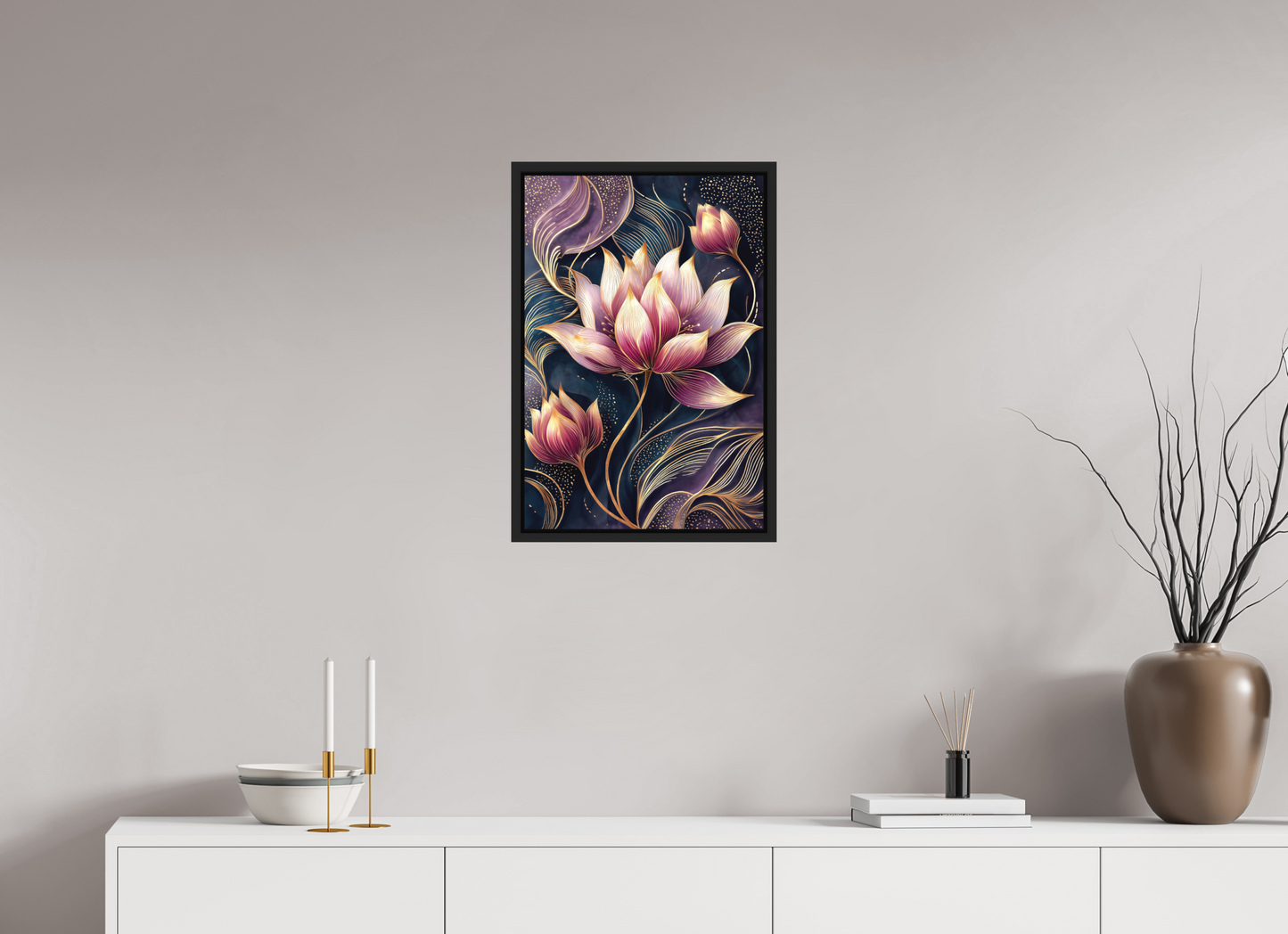 16 x 23.7″, Photo Print on Aluminum Backing with boarder Art Deco Purple Lotus