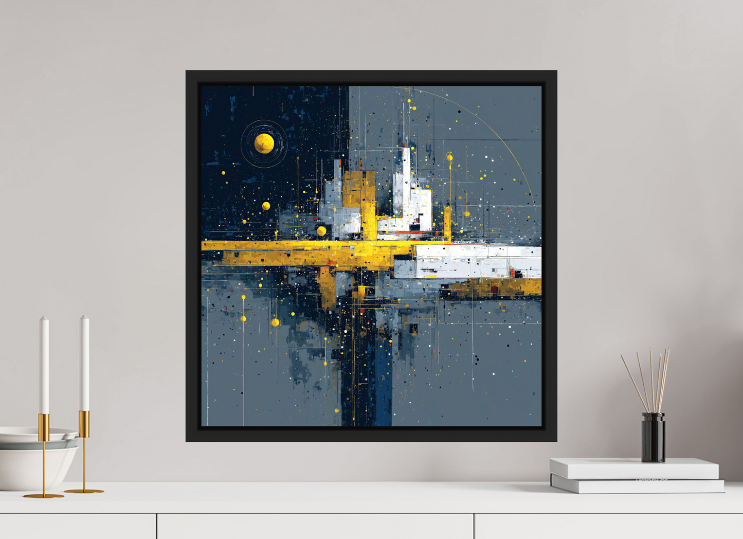 20 x 20″, Fine Art Print on Aluminum Dibond with Boarder Abstract City