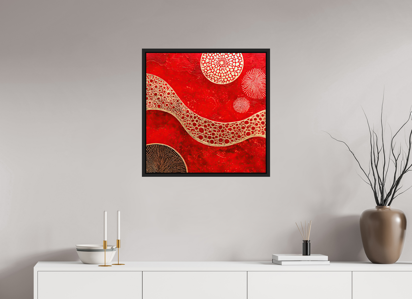 25 x 25″, Fine Art Print on Aluminum Dibond with Boarder Blood Cells