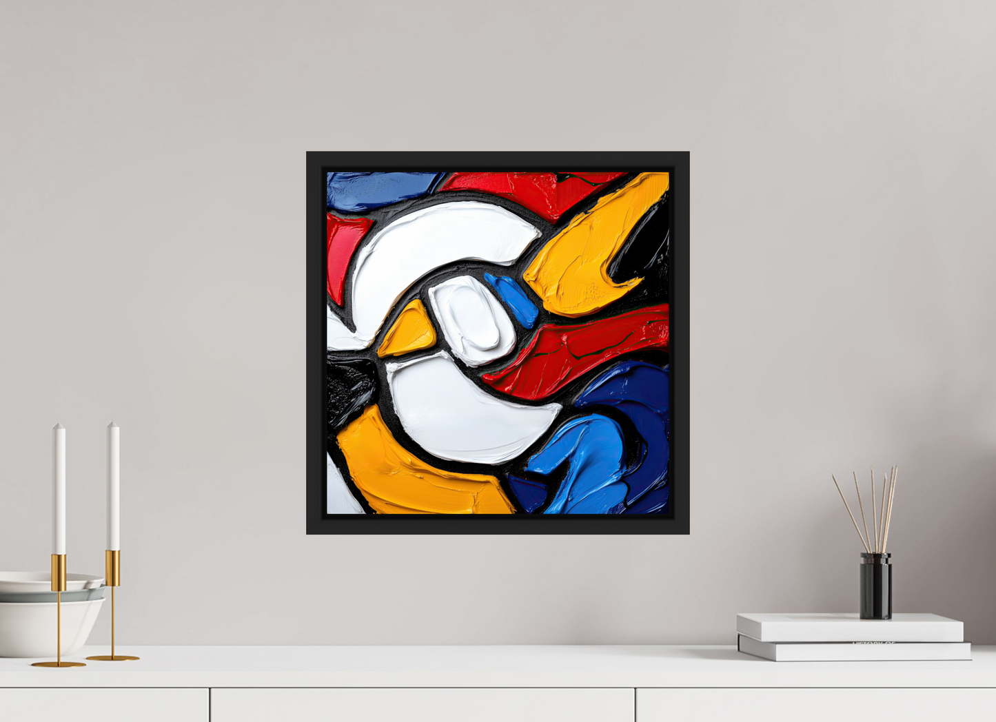 15 x 15″, Fine Art Print on Aluminum Dibond with Boarder Abstract Paint Bird
