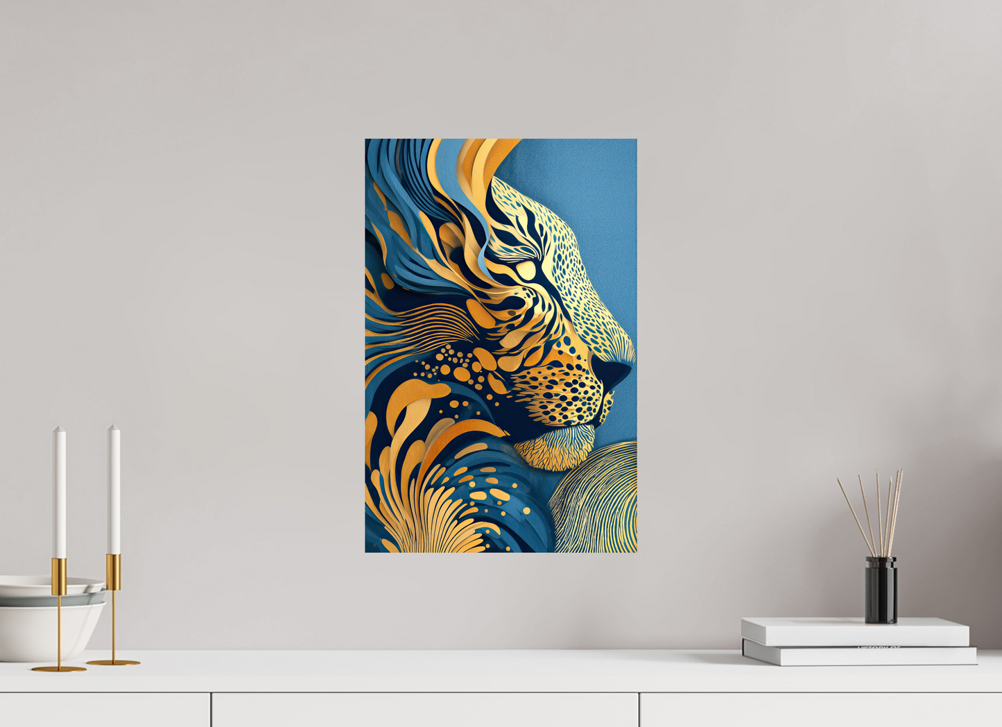 12 x 18.3″, Fine Art Print On Aluminum Dibond Yellow & Blue Cheetah