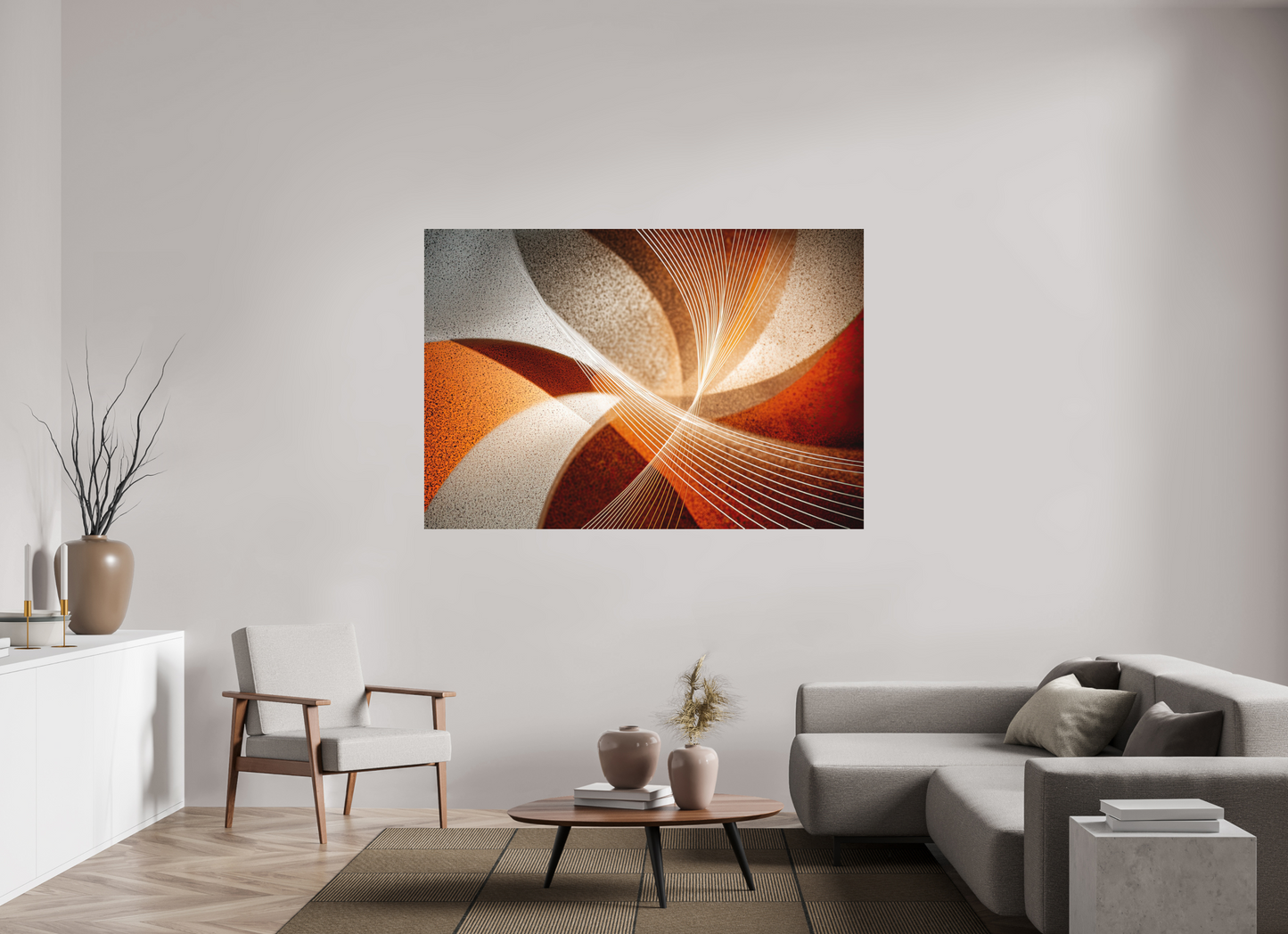 68.8 x 47″, Photo Print on Aluminum Backing Orange & White Swirl