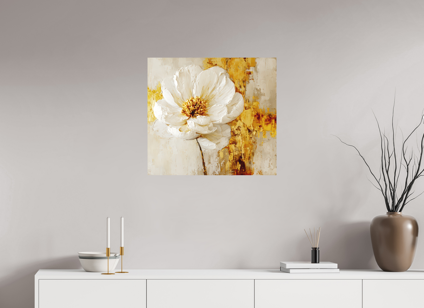 26.4 x 24″, Photo Print on Aluminum Backing White and Gold Flower 3