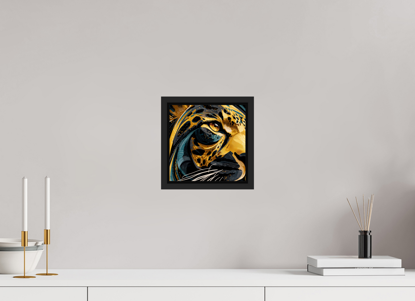8 x 8″, Fine Art Print on Aluminum Dibond with Boarder Abstract Panther