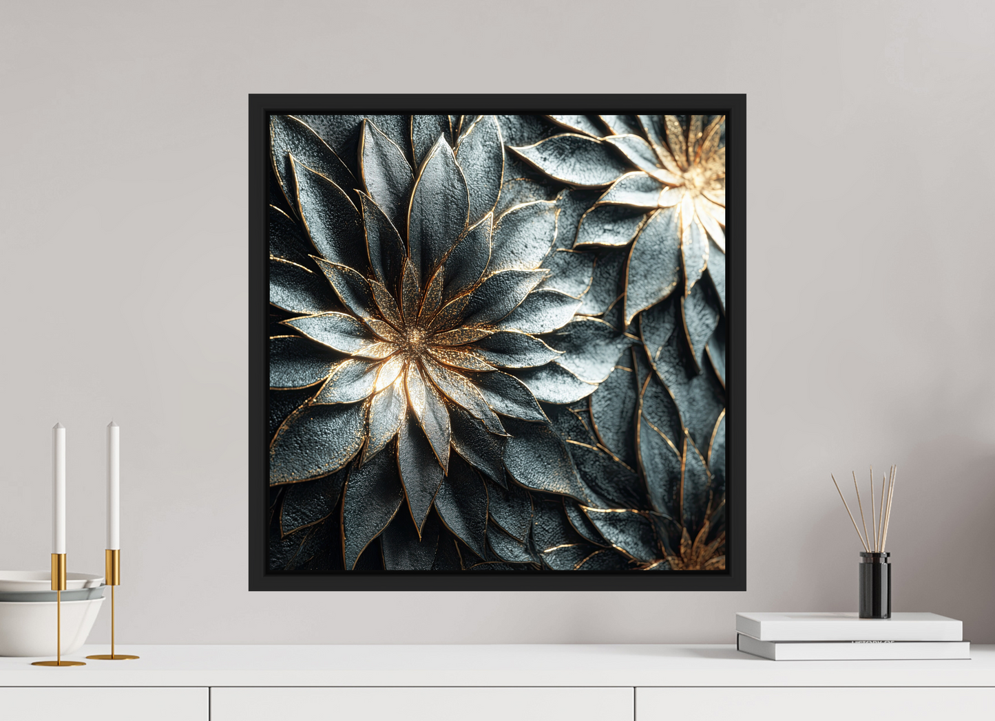 20 x 20″, Fine Art Print on Aluminum Dibond with Boarder Modern Flowers