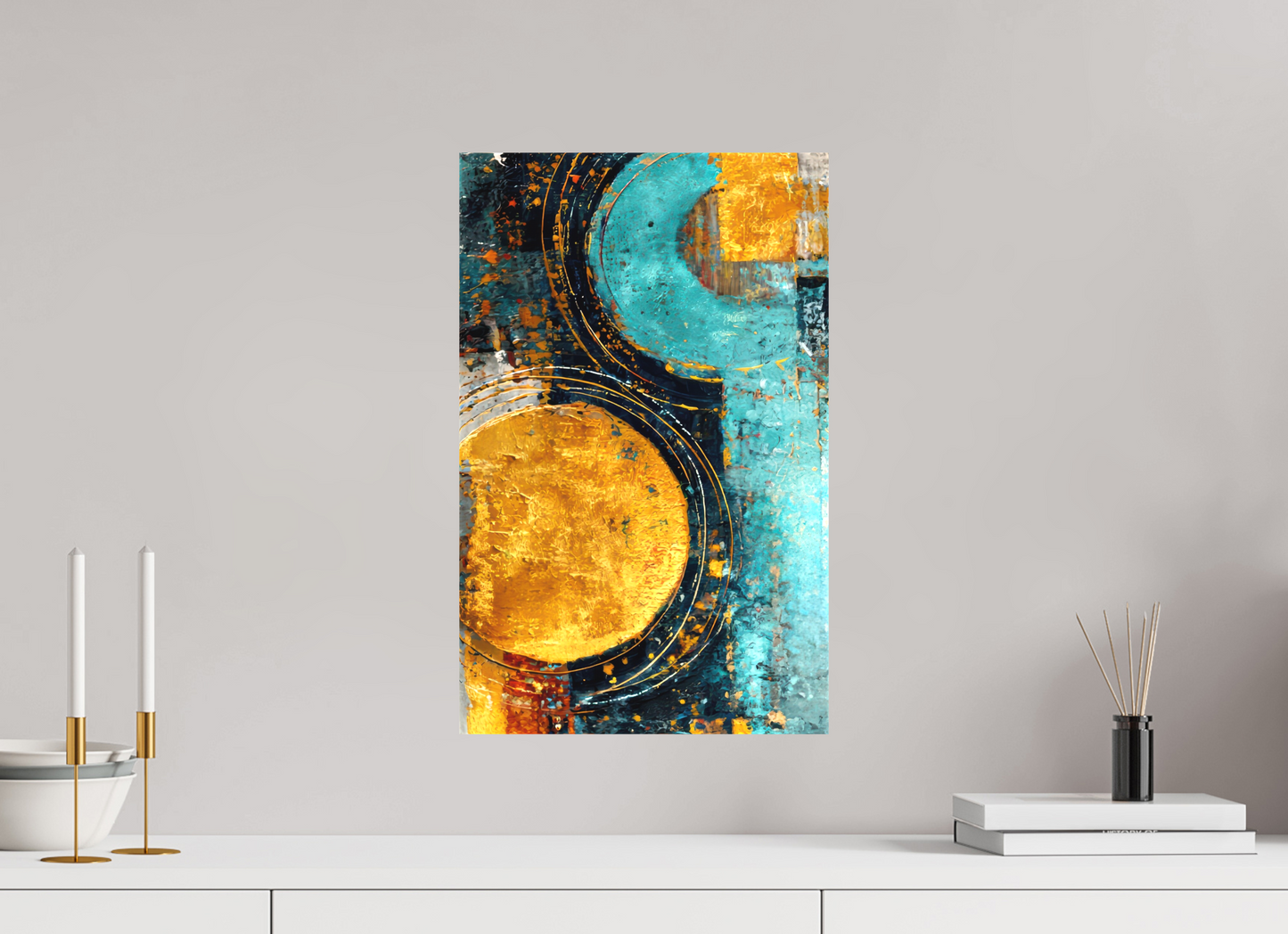 12 x 19.1″, Textile on Canvas Abstract Gold Paint 2
