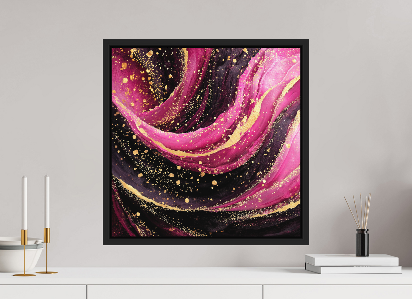 20 x 20″, Photo Print on Aluminum Backing with boarder Pink & Gold