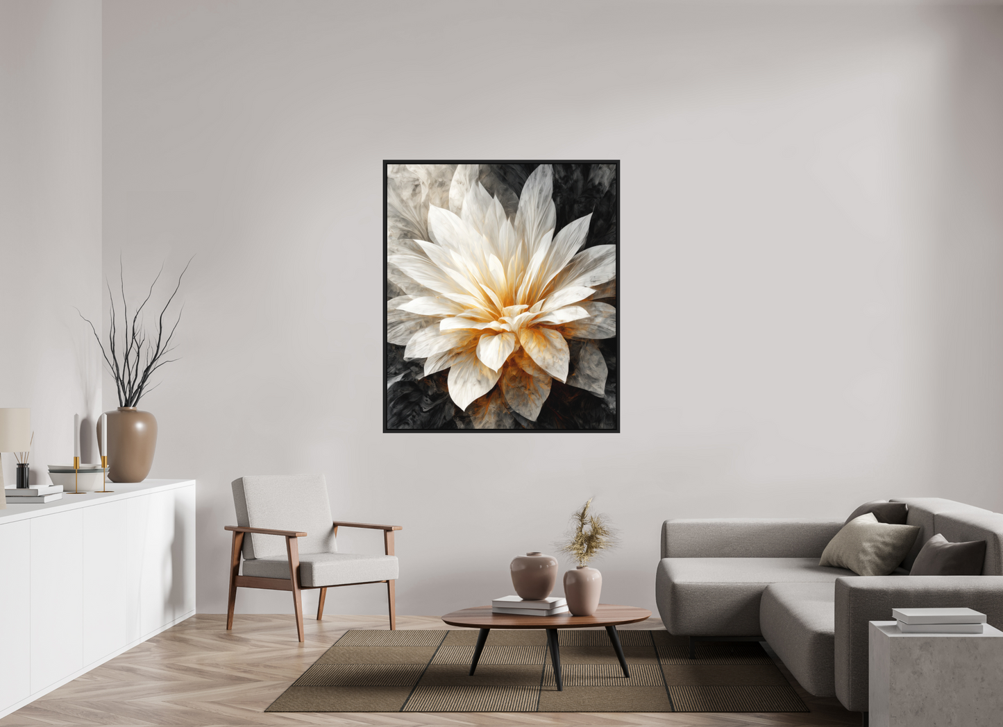 47 x 54.4″, Photo Print on Aluminum Backing with boarder White & Gold Flower 2