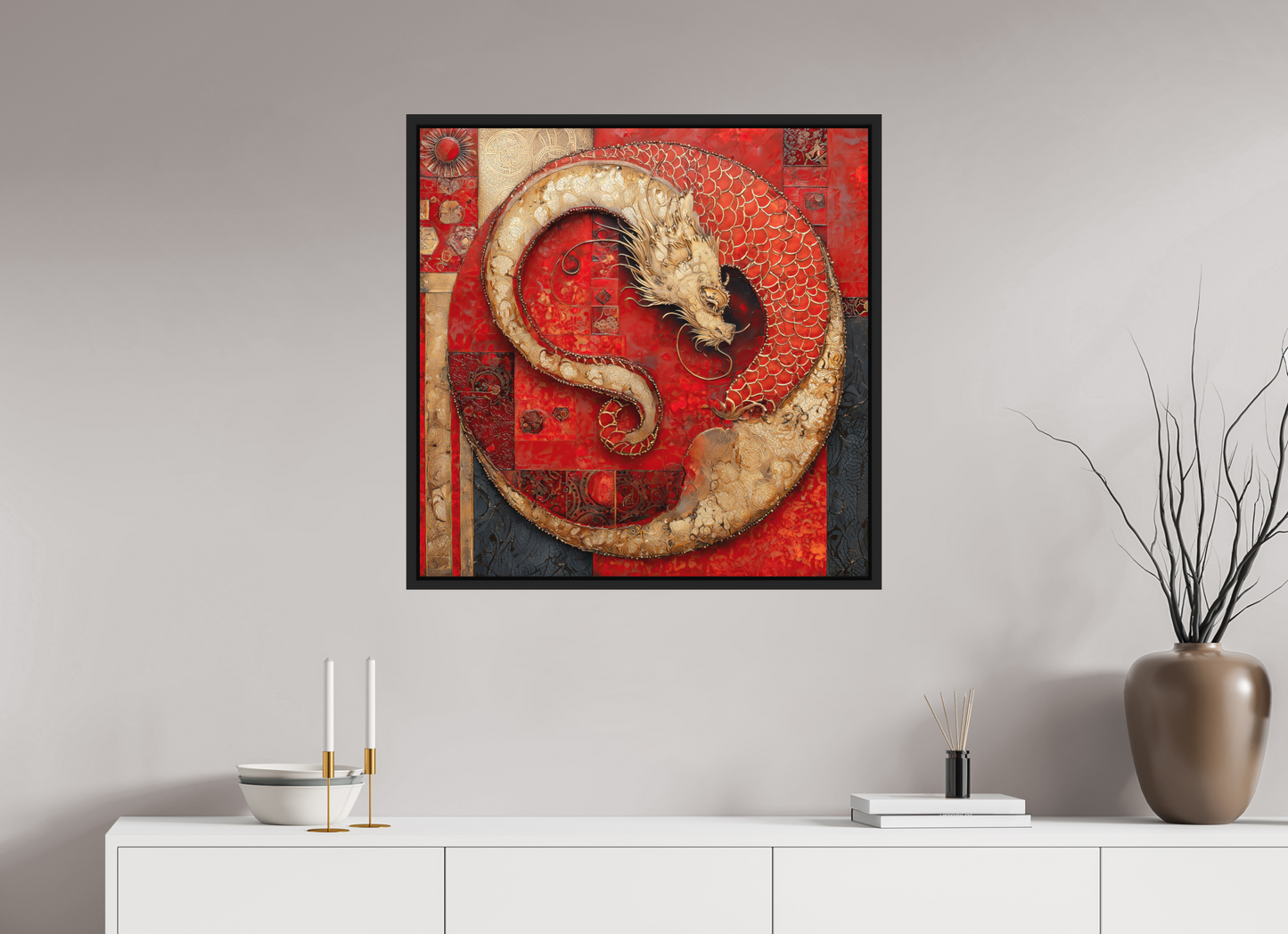 30 x 30″, Photo Print on Aluminum Backing with boarder Chinese Dragon