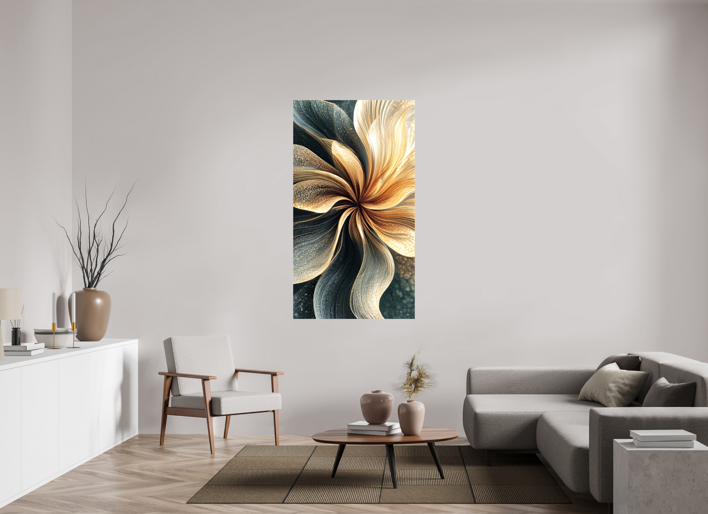 35 x 63.2″, Glossy Canvas Abstract Flower Swirl