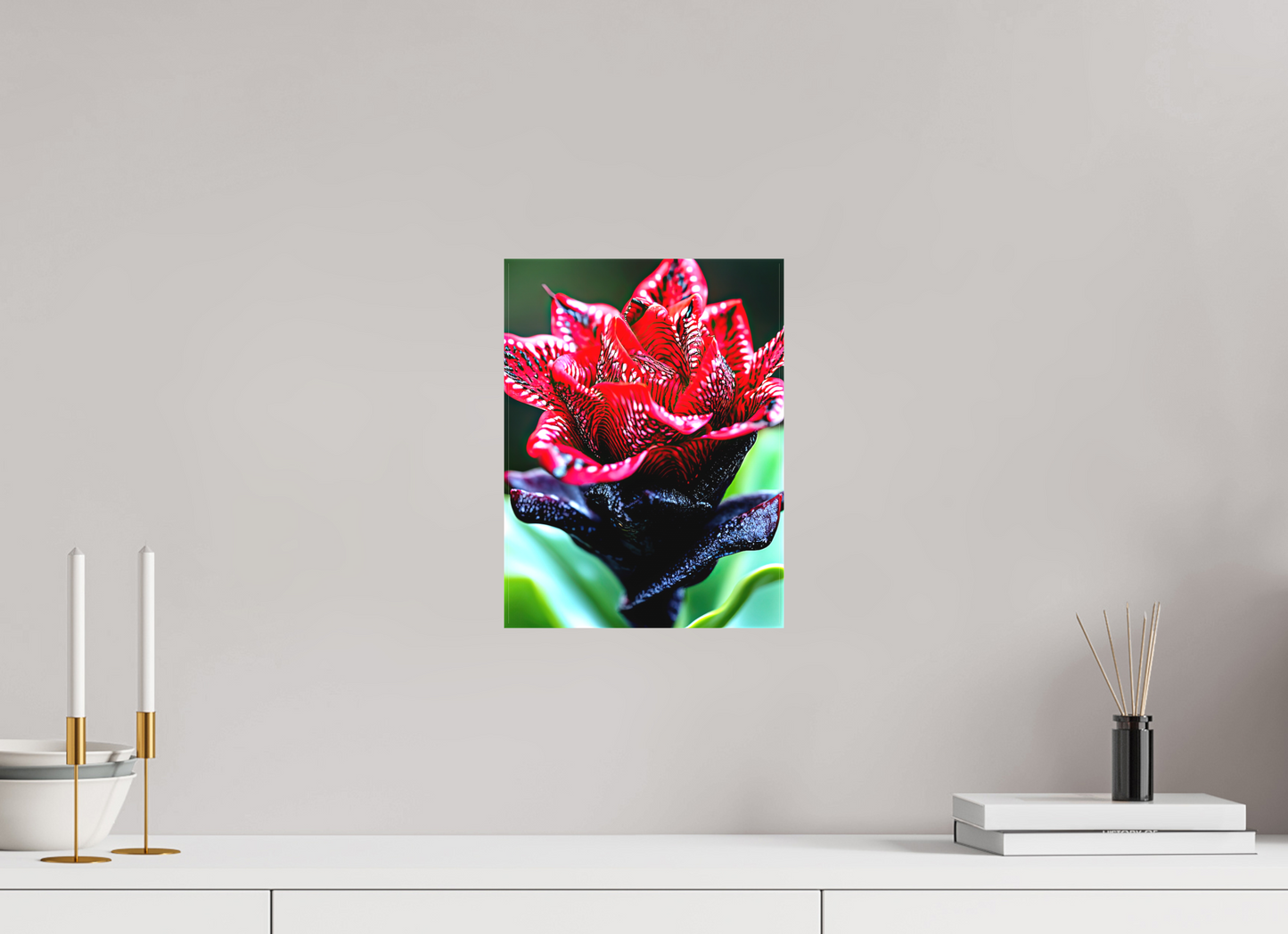 9 x 12″, Textile on Canvas Red Zebra Flower