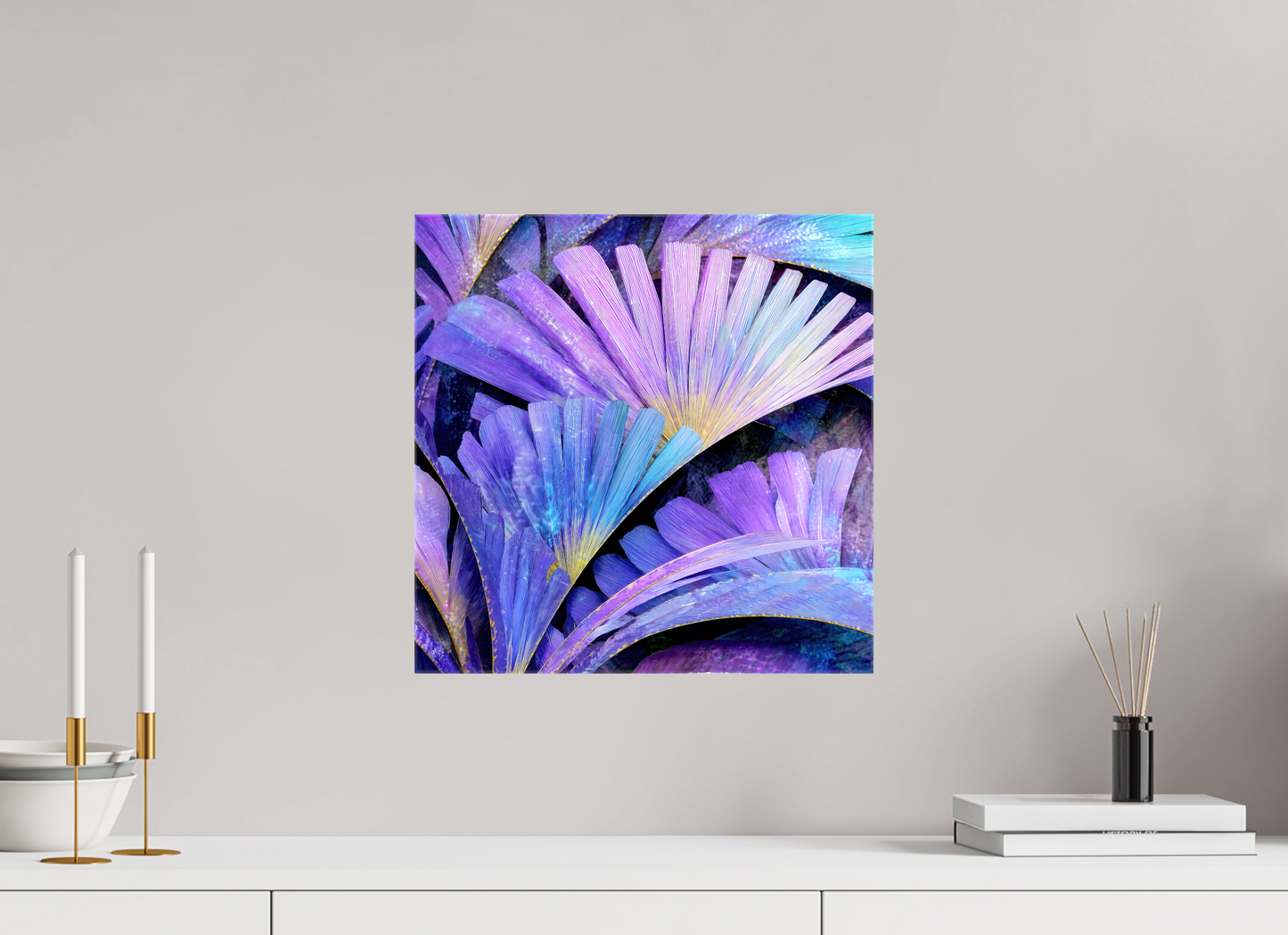 15 x 15″, Glossy Canvas Art Deco Purple Flowers