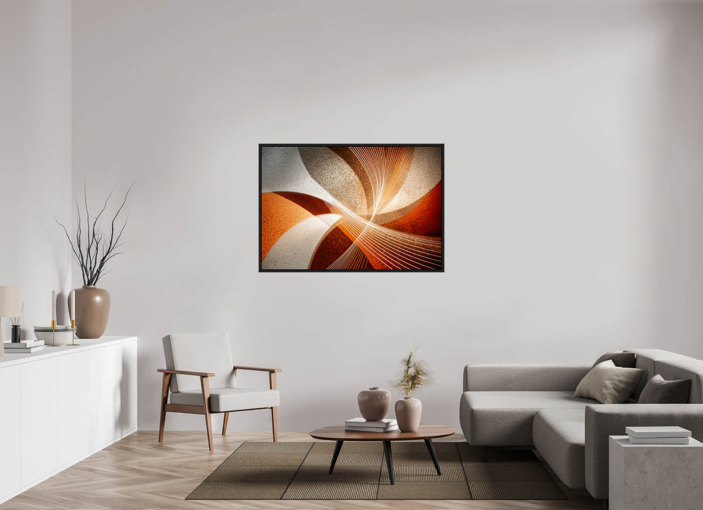 52.7 x 36″, Fine Art Print on Aluminum Dibond with Boarder Orange & White Swirl