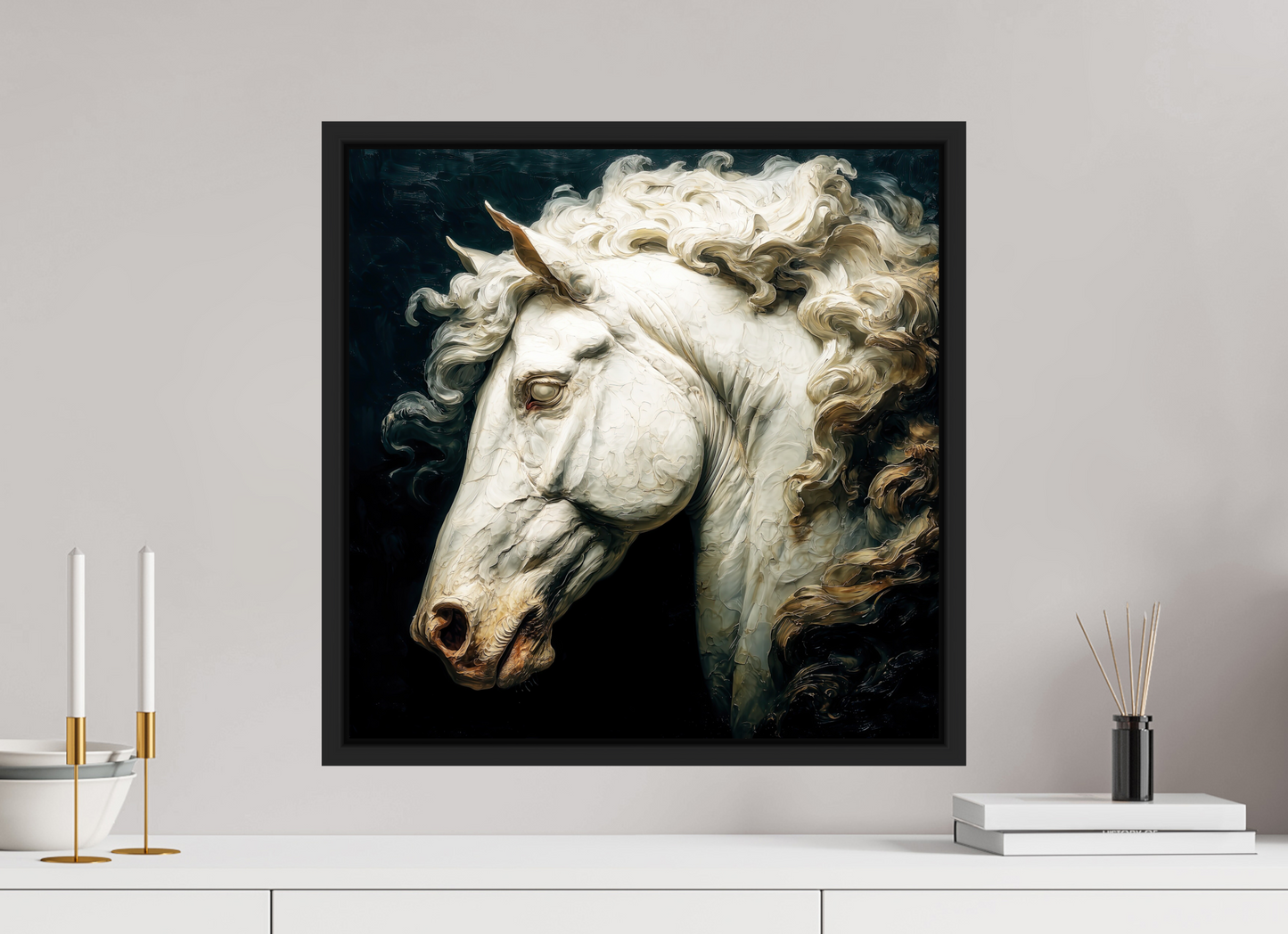 20 x 20″, Fine Art Print on Aluminum Dibond with Boarder Pale Horse