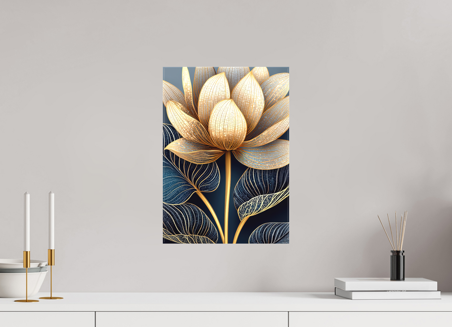 ISO A3 (29,7 x 42 cm), Textile on Canvas Art Deco Lotus Flower
