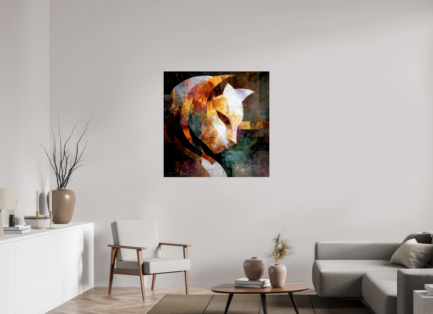 40 x 40″, Fine Art Print On Aluminum Dibond Abstract Cat