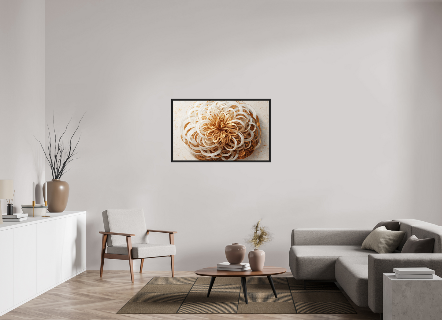44.7 x 28″, Fine Art Print on Aluminum Dibond with Boarder Abstract Gold Flower