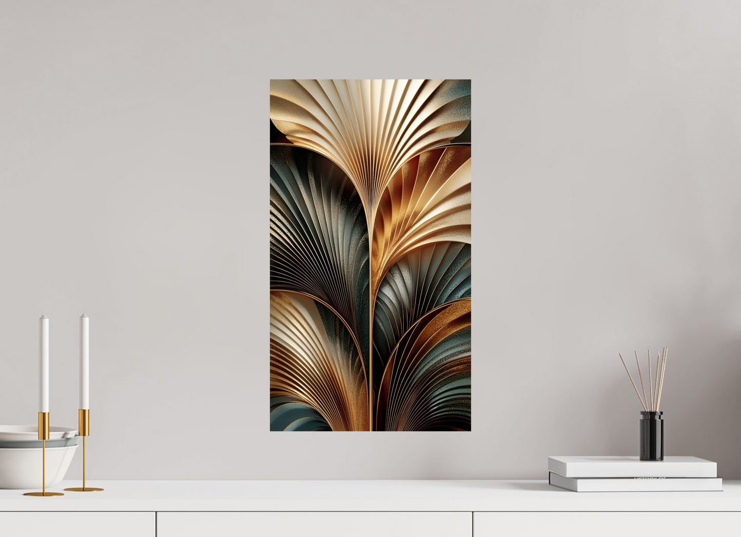 12 x 21″, Fine Art Print On Aluminum Dibond Art Deco Leaves 3