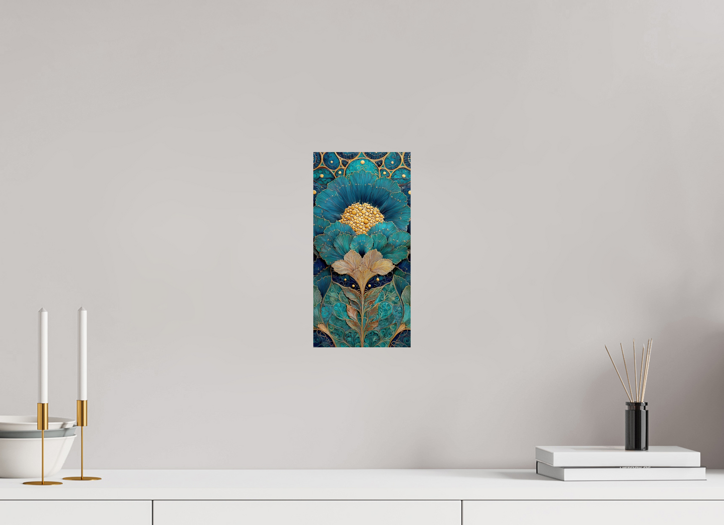 6 x 12″, Fine Art Print On Aluminum Dibond Art Deco Teal Flower 1