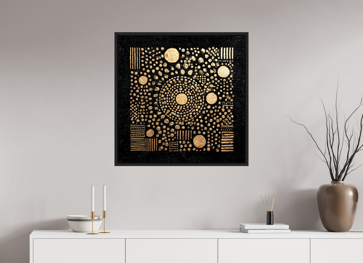 30 x 30″, Fine Art Print on Aluminum Dibond with Boarder Gold QR