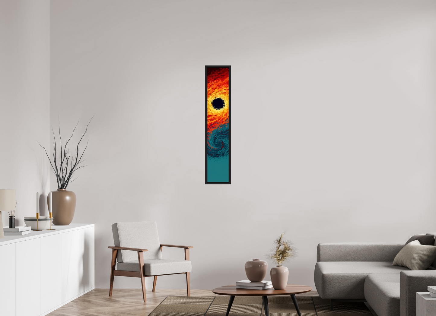 8 x 42.8″, Fine Art Print on Aluminum Dibond with Boarder Abstract Fire & Ice Swirl