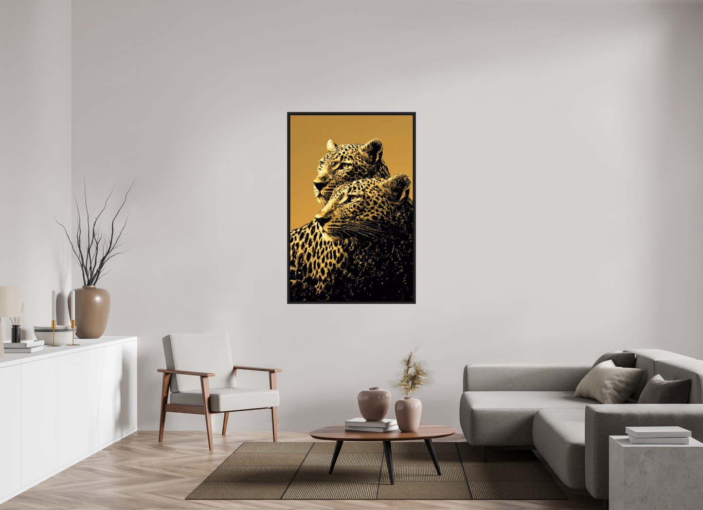 36 x 54.5″, Fine Art Print on Aluminum Dibond with Boarder Desert Cheetahs