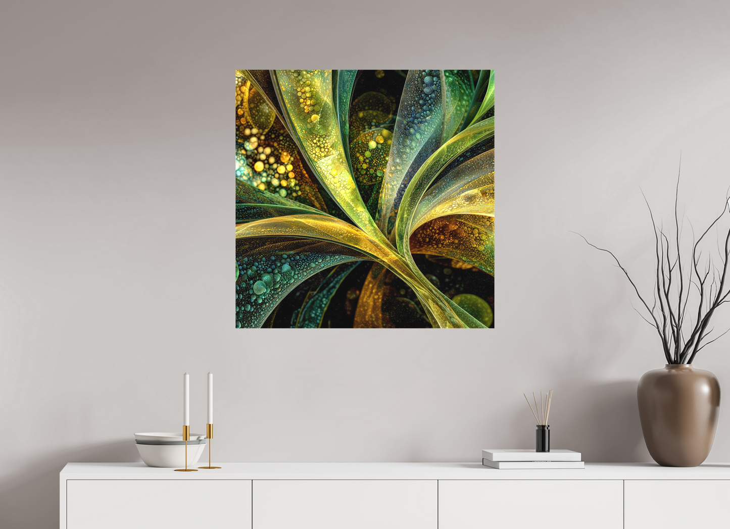 30 x 30″, Textile on Canvas Algae