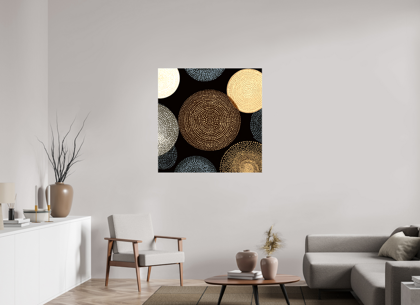 40 x 40″, Glossy Canvas Dot Circles