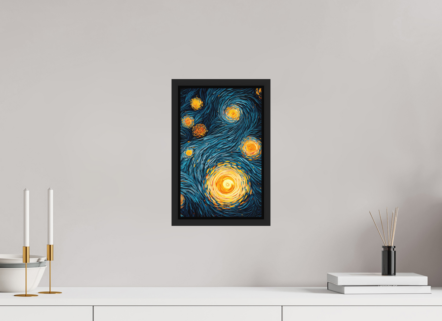 8 x 12.7″, Photo Print on Aluminum Backing with boarder Abstract Blue & Yellow Swirls 2