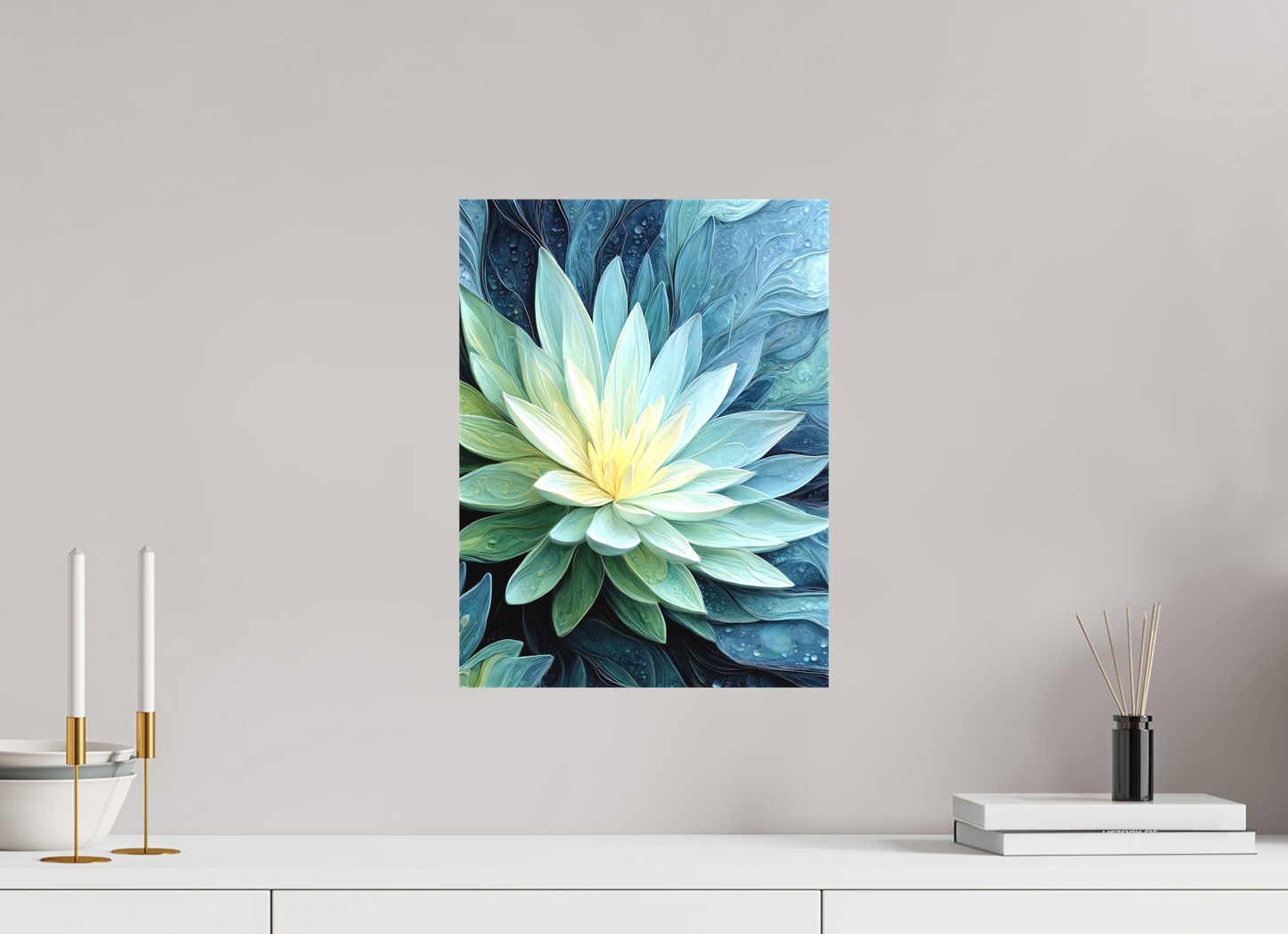 12 x 16″, Textile on Canvas Blue Lily