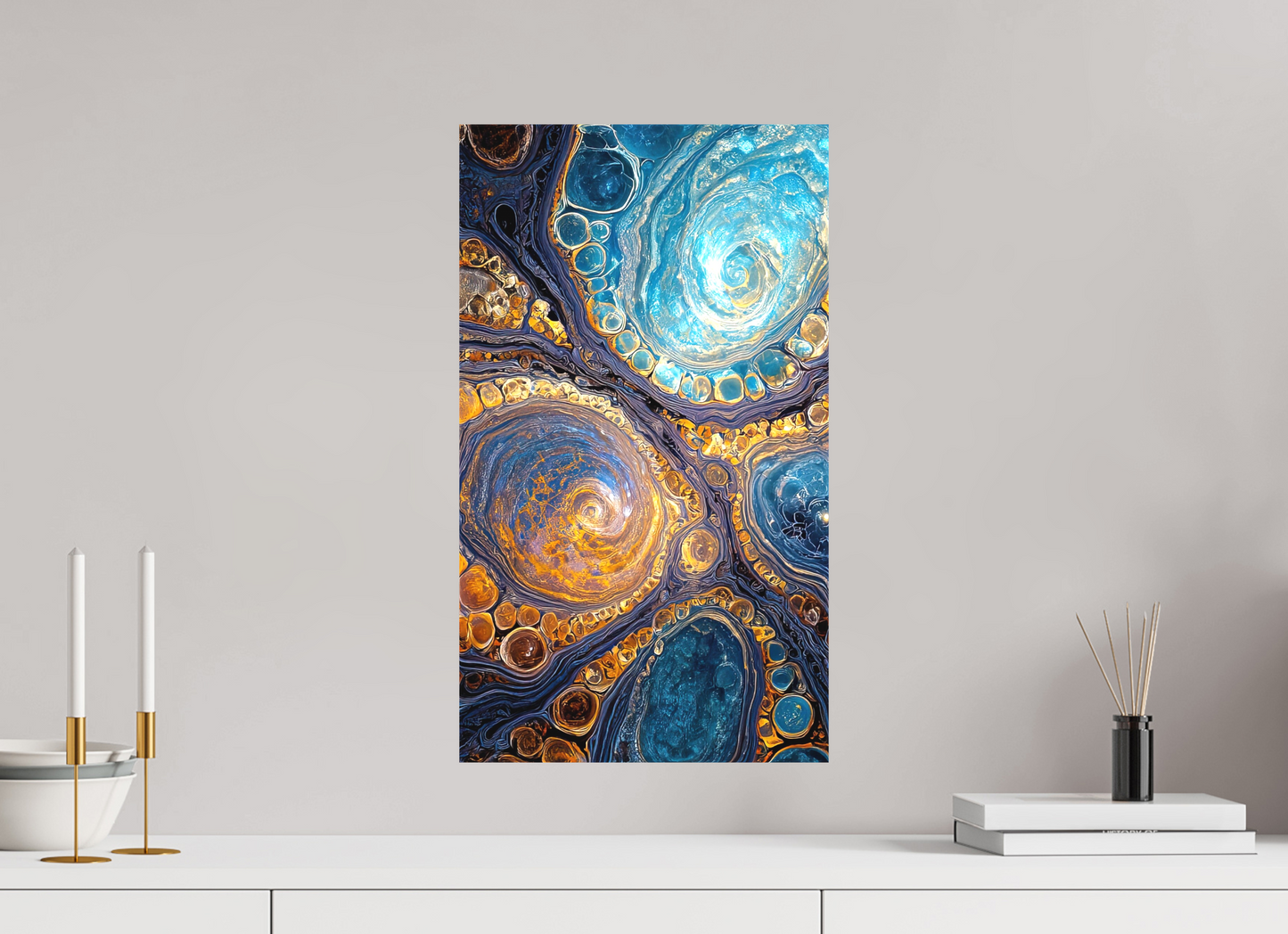 12 x 21″, Textile on Canvas Abstract Geode