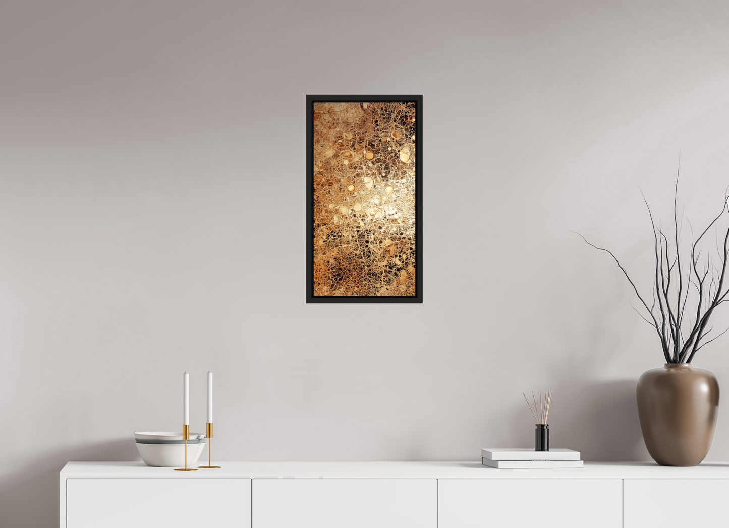 12 x 22.9″, Fine Art Print on Aluminum Dibond with Boarder Gold Leather