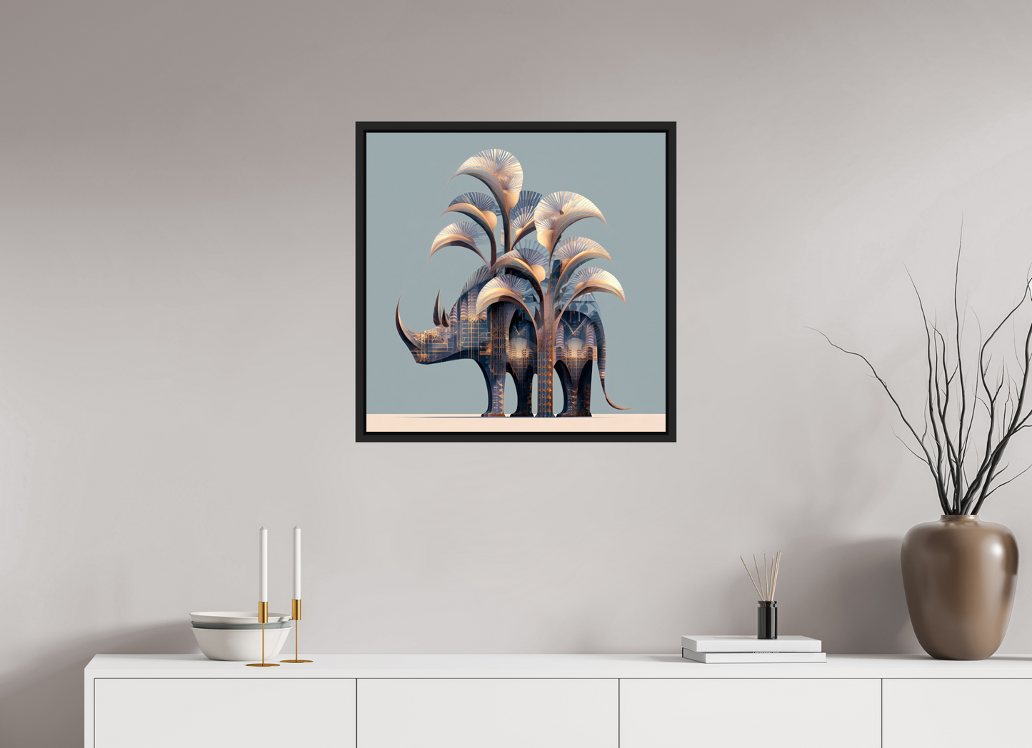 25 x 25″, Fine Art Print on Aluminum Dibond with Boarder Abstract Rhino