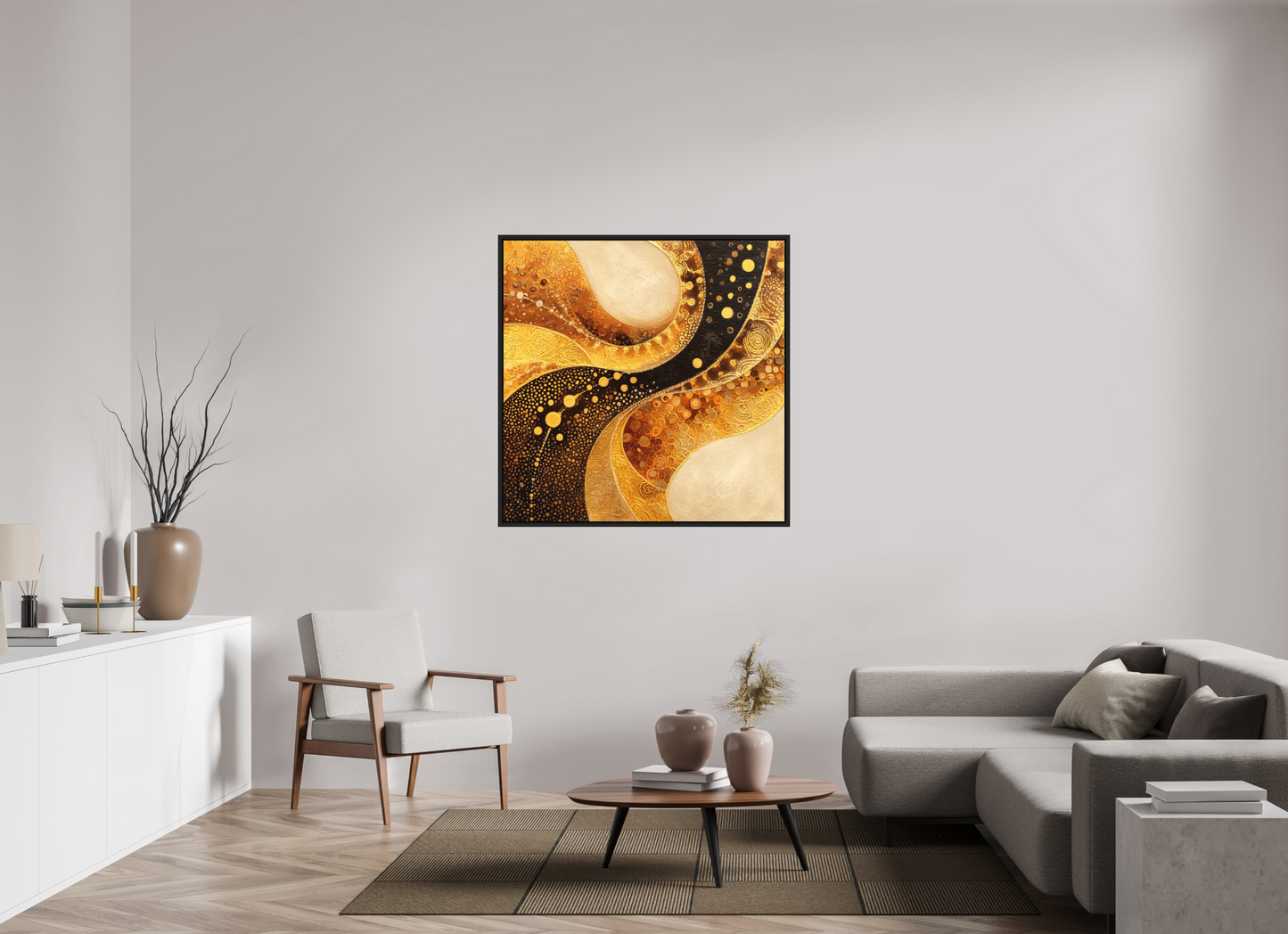 45 x 45″, Photo Print on Aluminum Backing with boarder Gold Texture Swirl