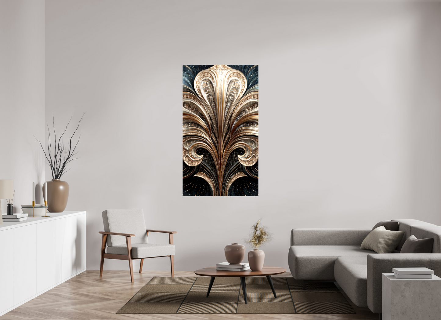 35 x 60.9″, Glossy Canvas Art Deco Abstract Flower 1