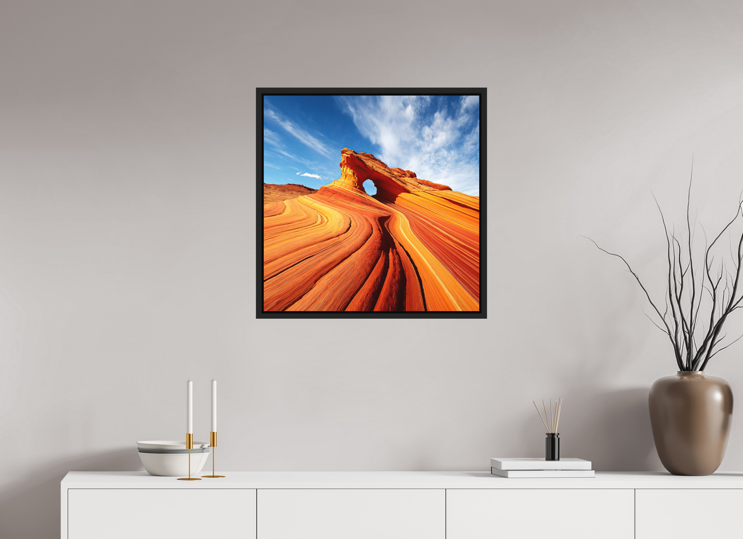 25 x 25″, Photo Print on Aluminum Backing with boarder Desert Rock Formation